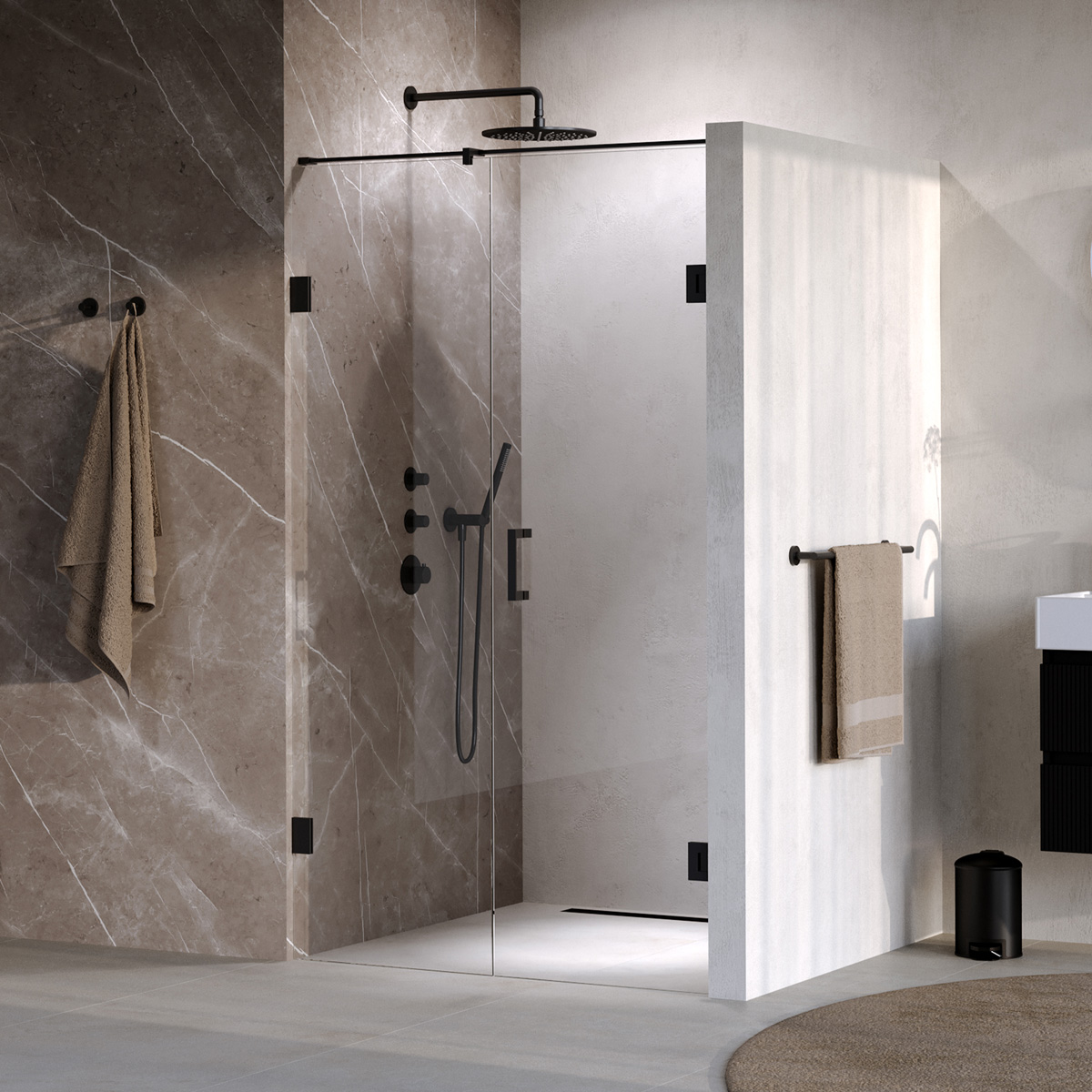 Brauer Void profielloze nisdeur 110cm met draaideur 60cm aan muur zwart mat