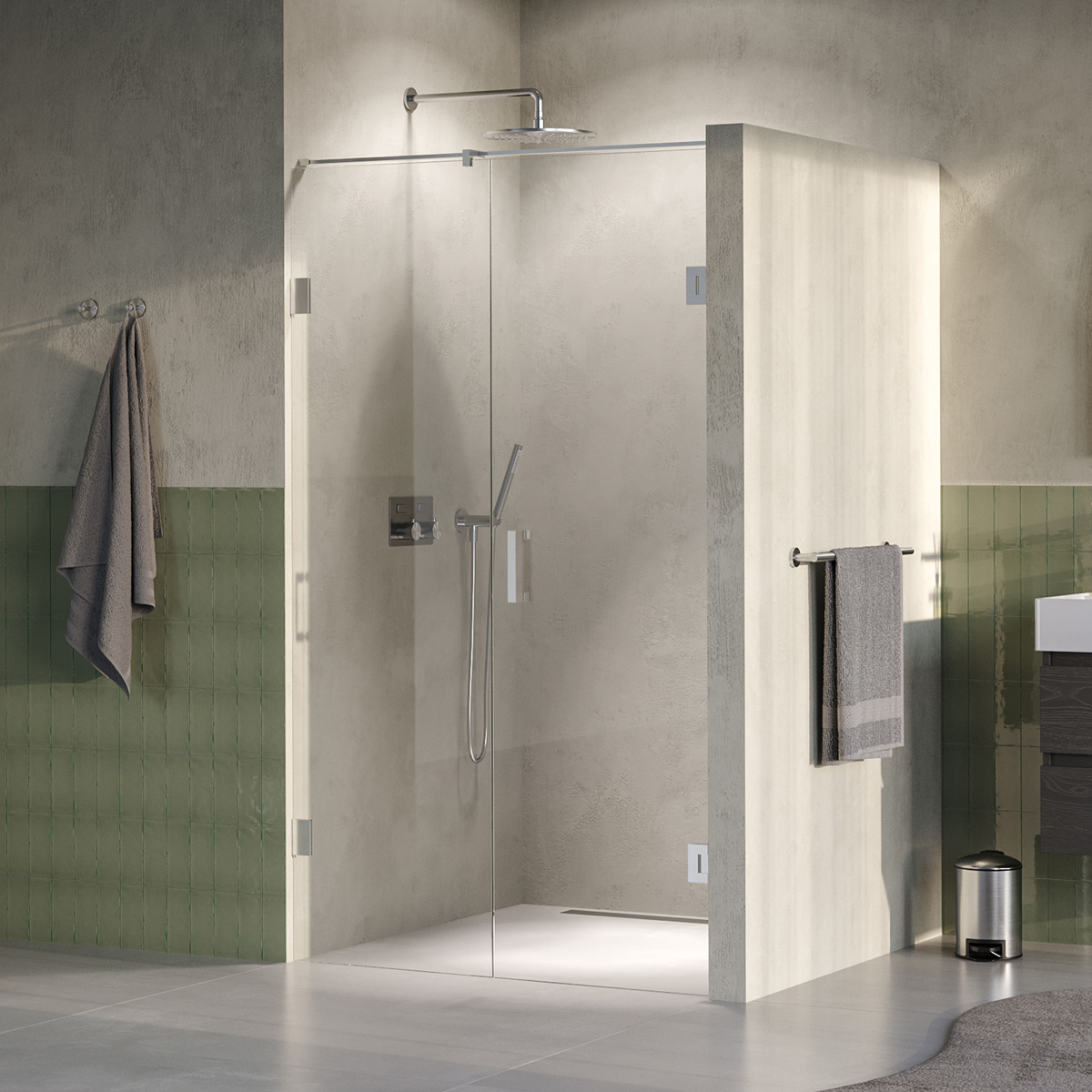 Brauer Void profielloze nisdeur 110cm met draaideur 60cm aan muur RVS geborsteld PVD
