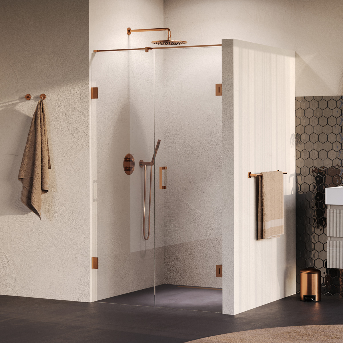Brauer Void profielloze nisdeur 110cm met draaideur 60cm aan muur koper geborsteld PVD