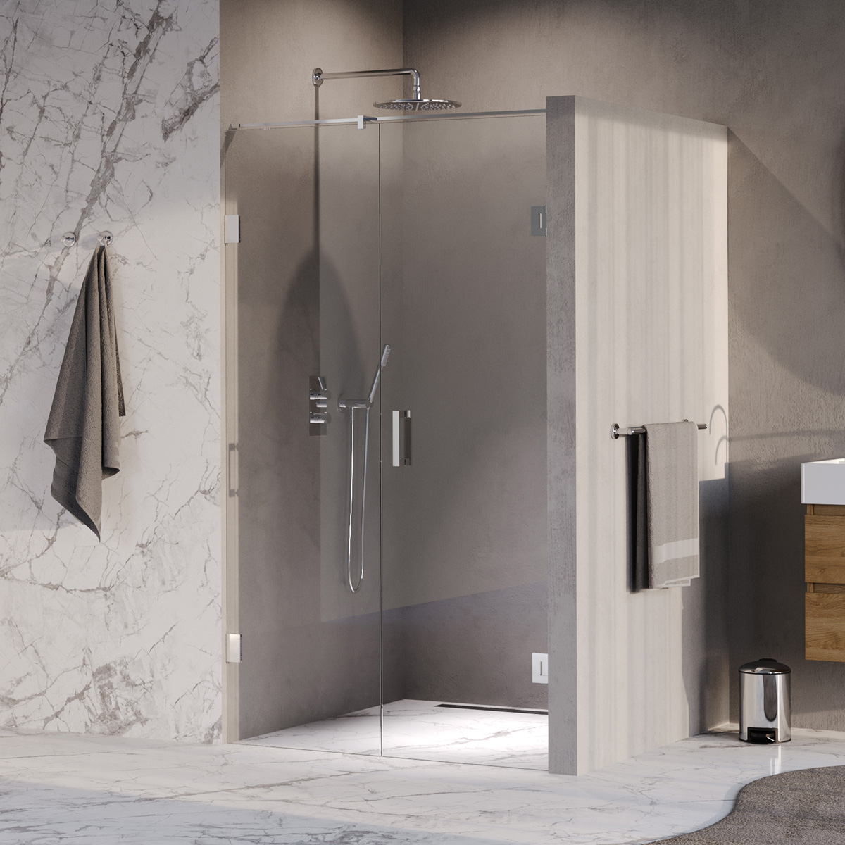 Brauer Void profielloze nisdeur 120cm met draaideur 60cm aan muur chroom