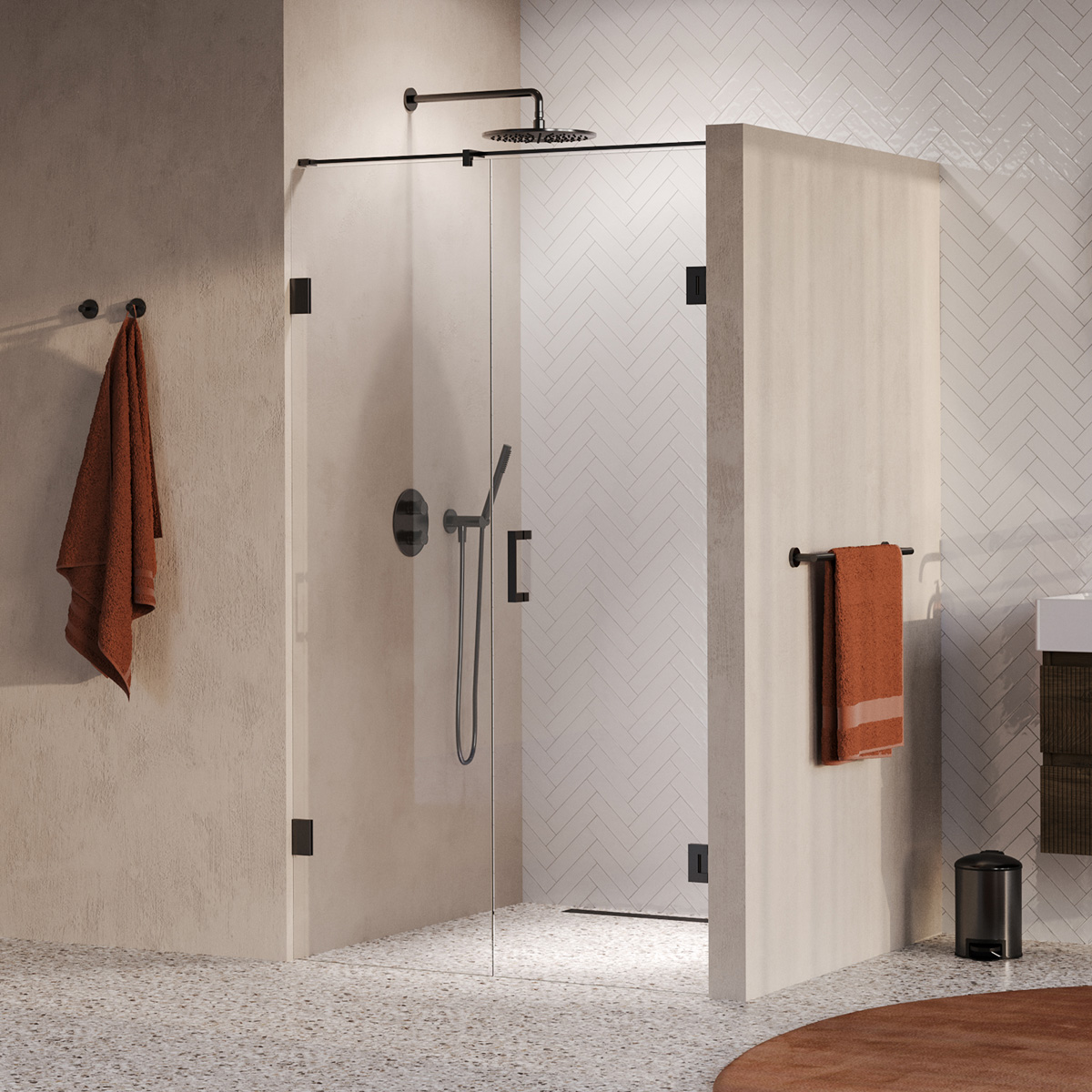 Brauer Void profielloze nisdeur 120cm met draaideur 60cm aan muur gunmetal geborsteld PVD