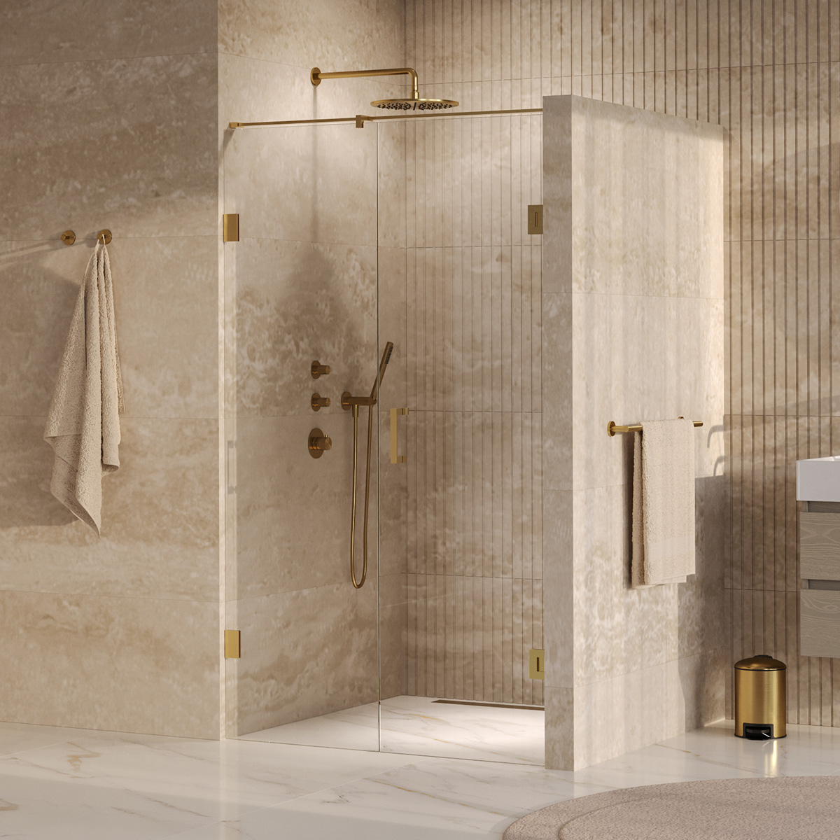 Brauer Void profielloze nisdeur 120cm met draaideur 60cm aan muur messing geborsteld PVD