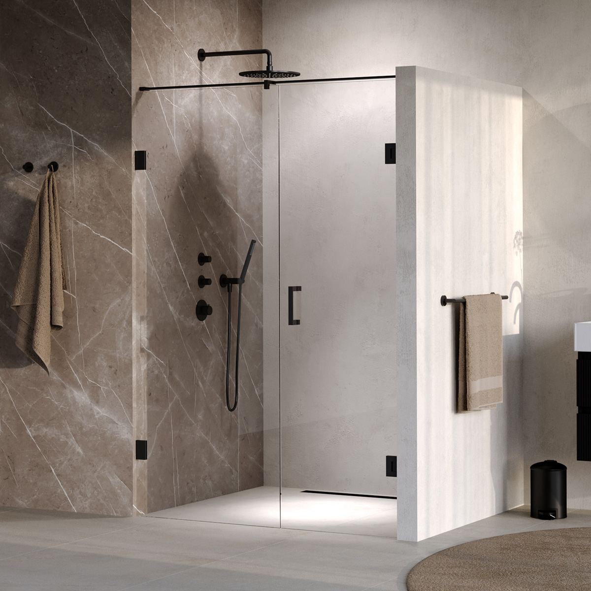 Brauer Void profielloze nisdeur 130cm met draaideur 60cm aan muur zwart mat