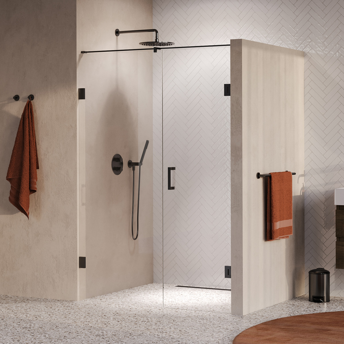 Brauer Void profielloze nisdeur 130cm met draaideur 60cm aan muur gunmetal geborsteld PVD