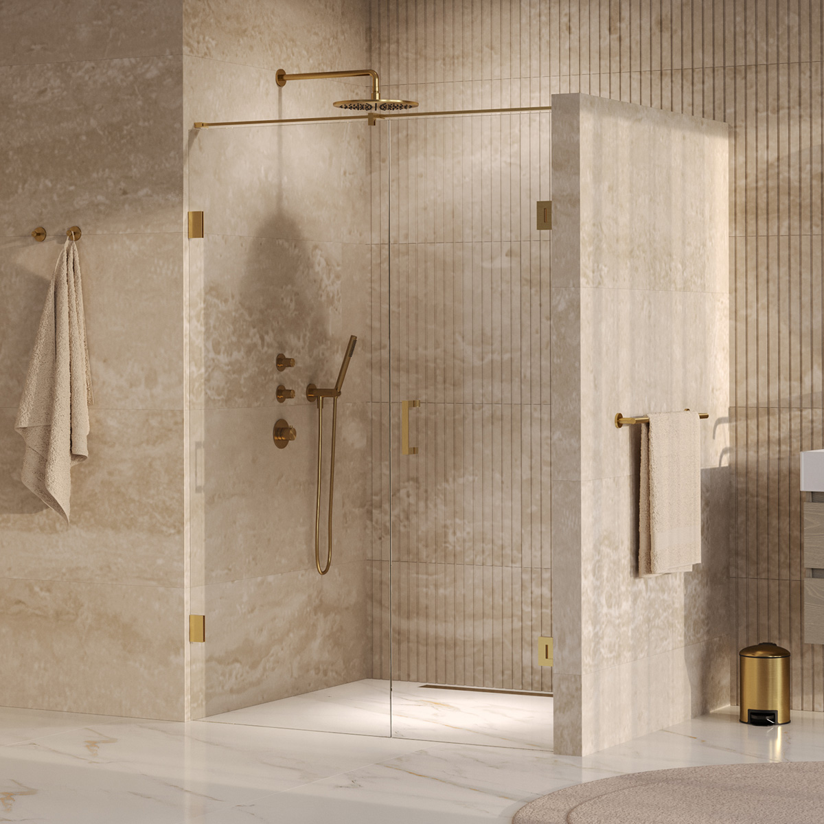 Brauer Void profielloze nisdeur 130cm met draaideur 60cm aan muur messing geborsteld PVD