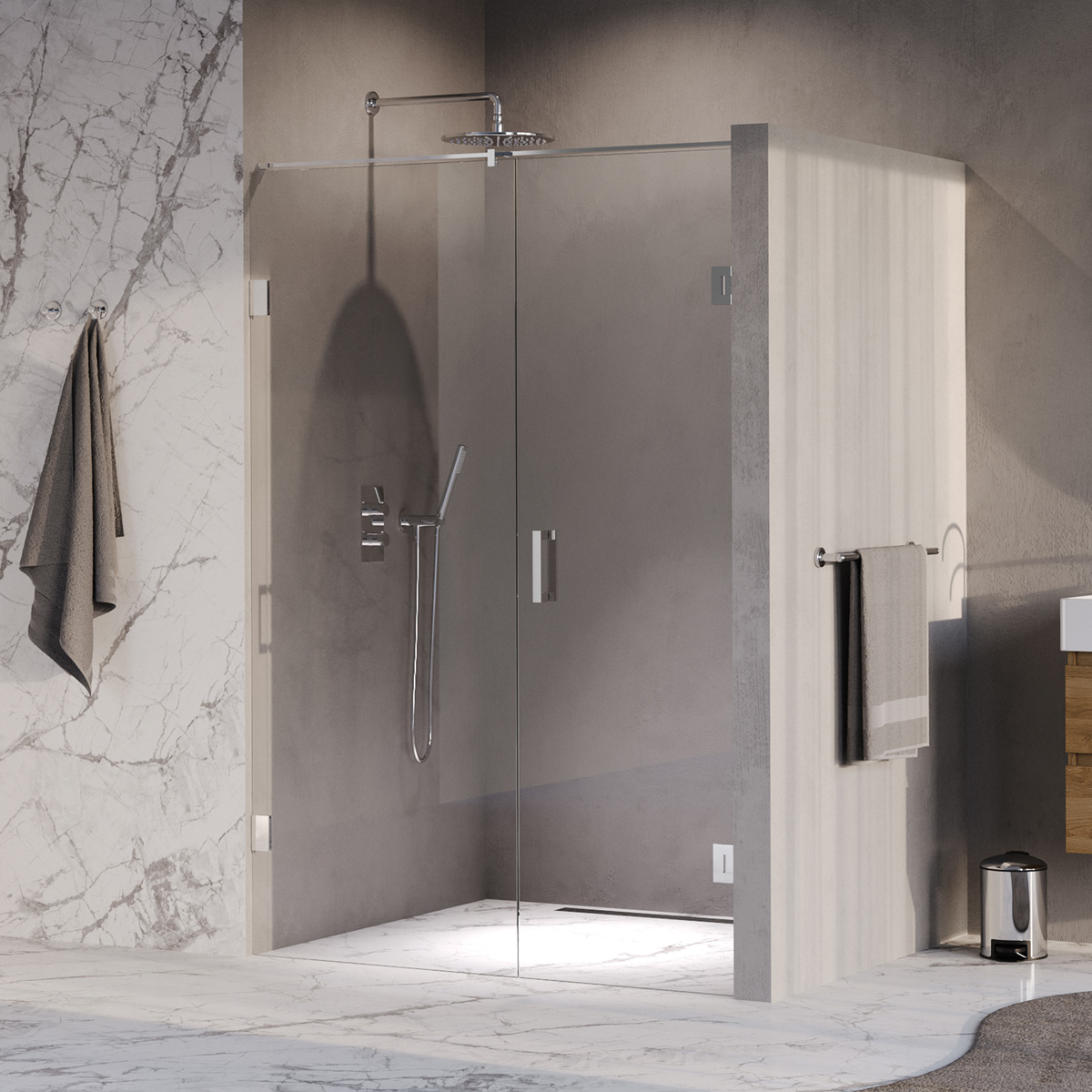 Brauer Void profielloze nisdeur 140cm met draaideur 70cm aan muur chroom