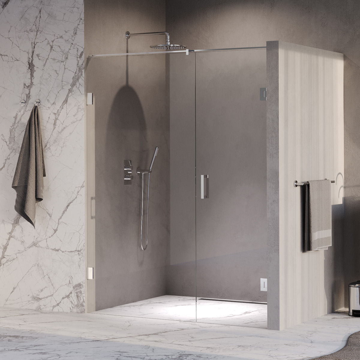 Brauer Void profielloze nisdeur 150cm met draaideur 70cm aan muur chroom