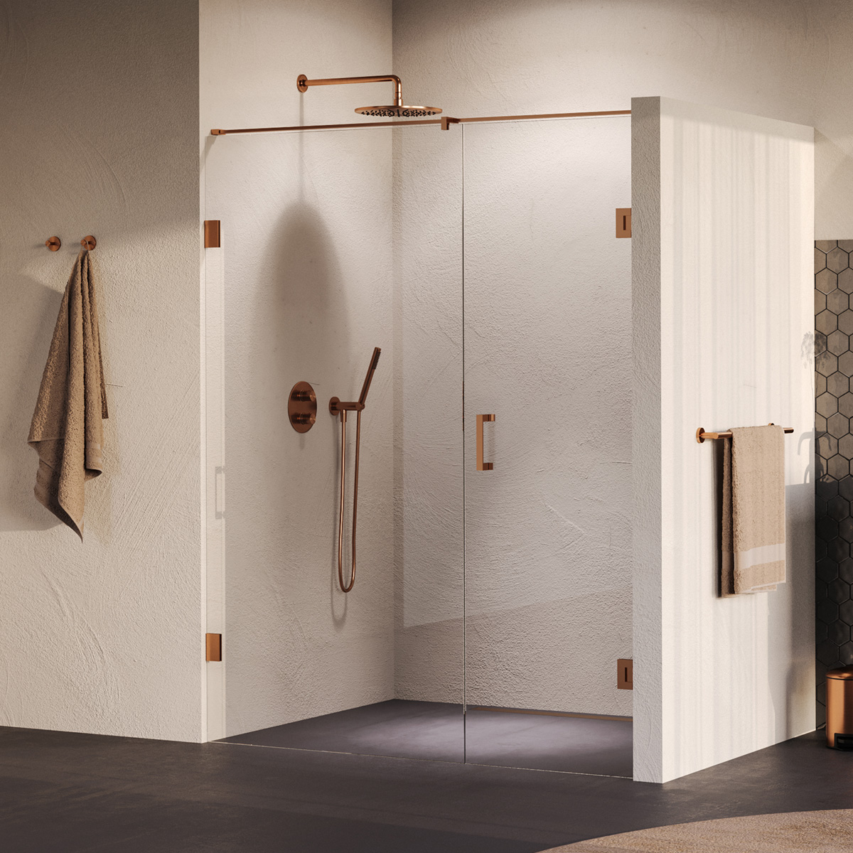 Brauer Void profielloze nisdeur 160cm met draaideur 70cm aan muur koper geborsteld PVD
