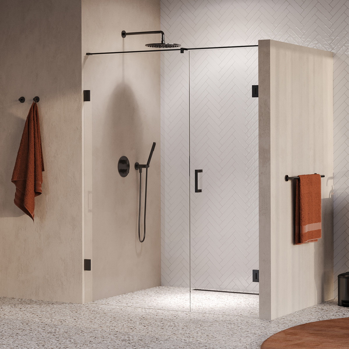Brauer Void profielloze nisdeur 160cm met draaideur 70cm aan muur gunmetal geborsteld PVD
