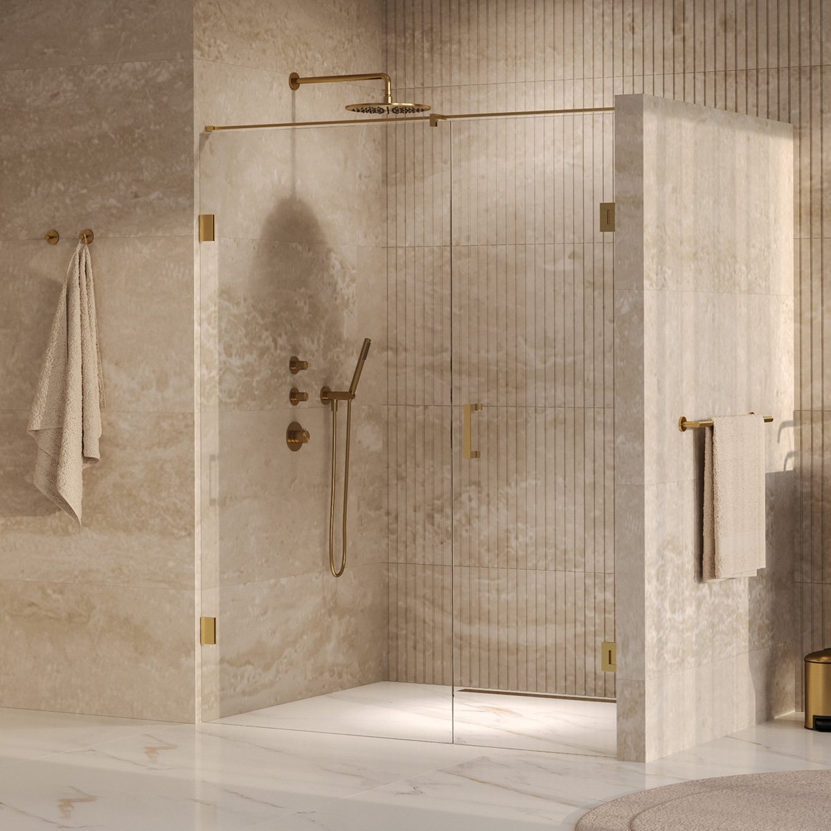 Brauer Void profielloze nisdeur 160cm met draaideur 70cm aan muur messing geborsteld PVD