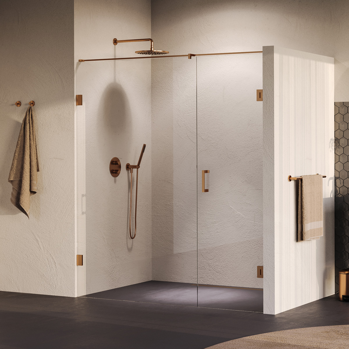 Brauer Void profielloze nisdeur 180cm met draaideur 70cm aan muur koper geborsteld PVD