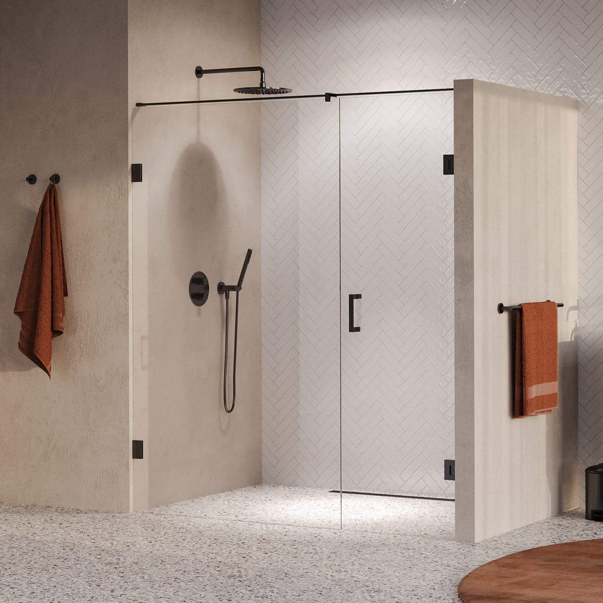 Brauer Void profielloze nisdeur 180cm met draaideur 70cm aan muur gunmetal geborsteld PVD