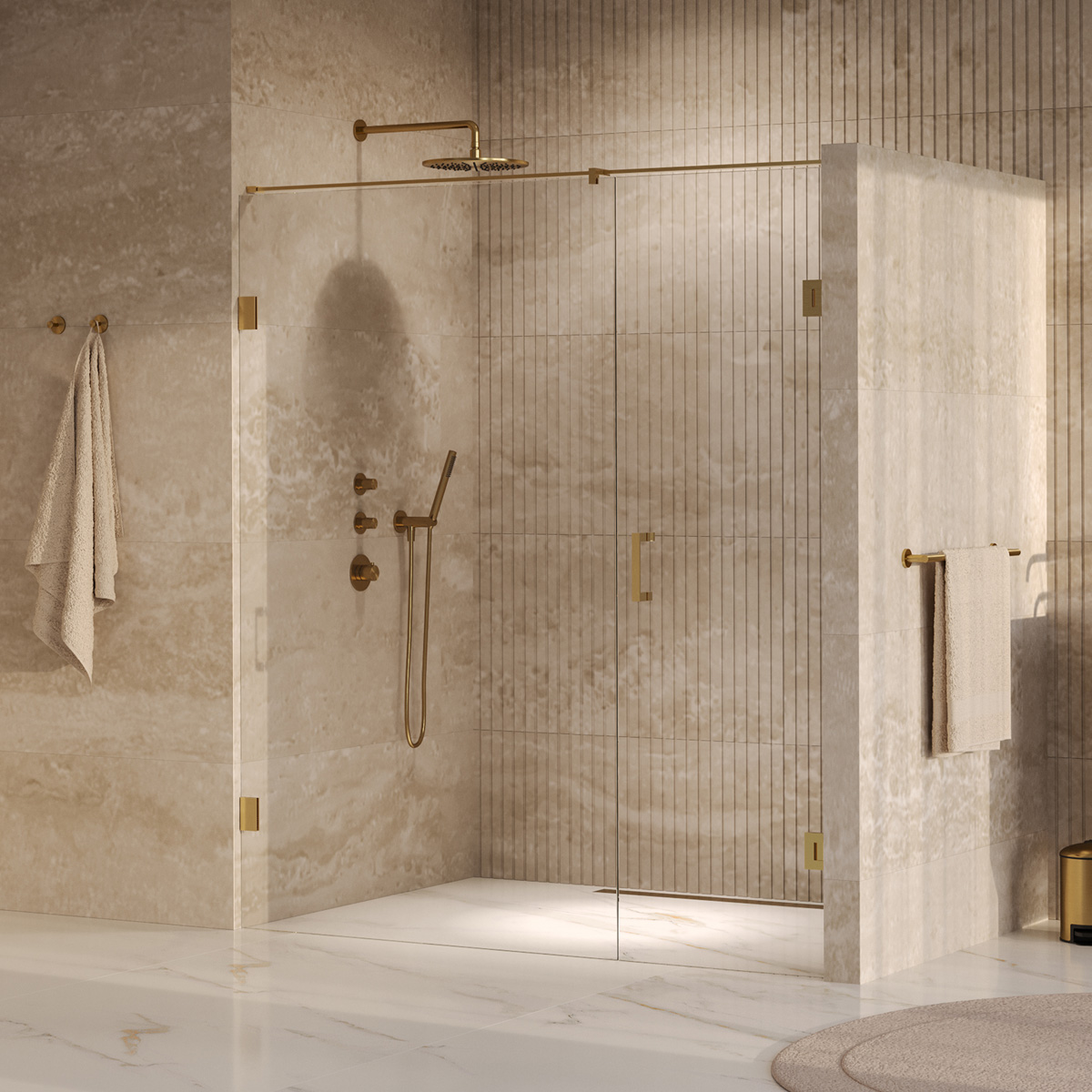 Brauer Void profielloze nisdeur 180cm met draaideur 70cm aan muur messing geborsteld PVD