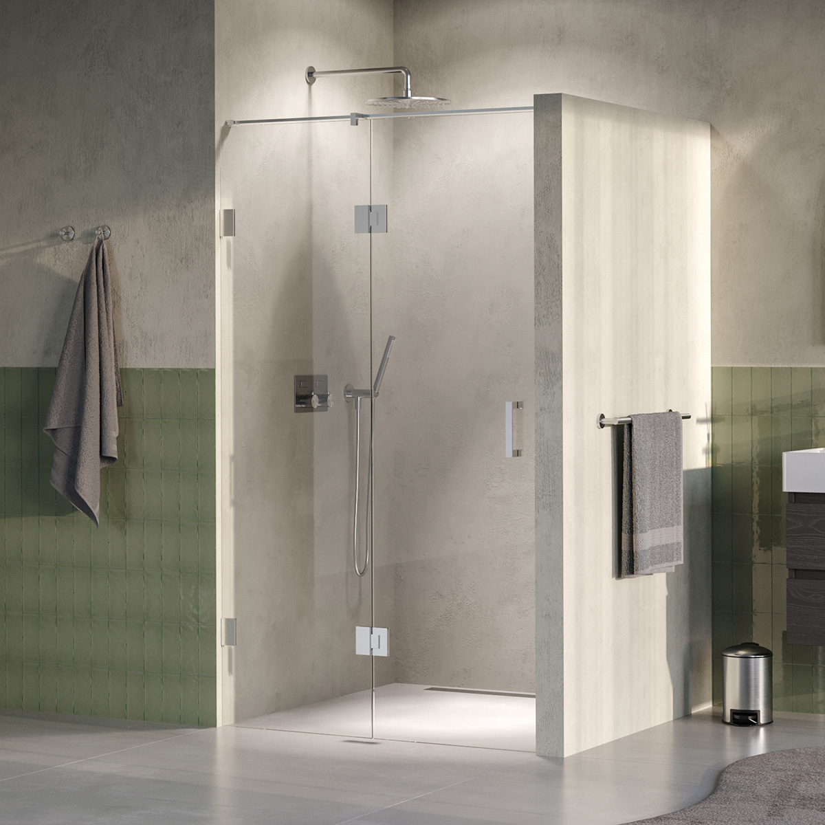 Brauer Void profielloze nisdeur 110cm met draaideur 60cm aan glas RVS geborsteld PVD