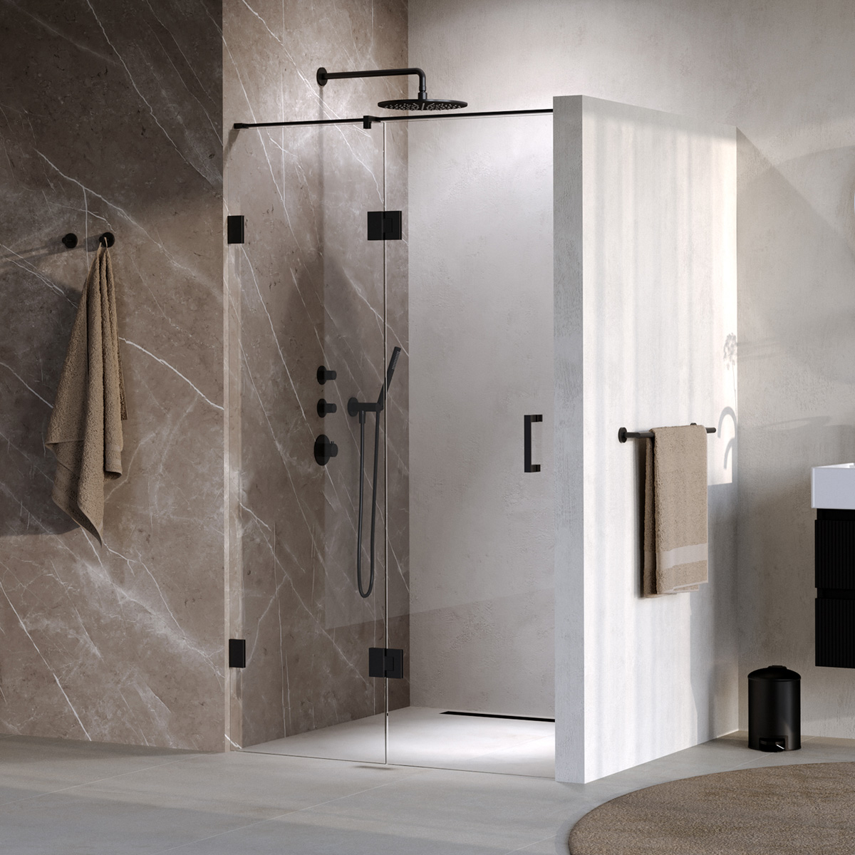 Brauer Void profielloze nisdeur 120cm met draaideur 60cm aan glas zwart mat