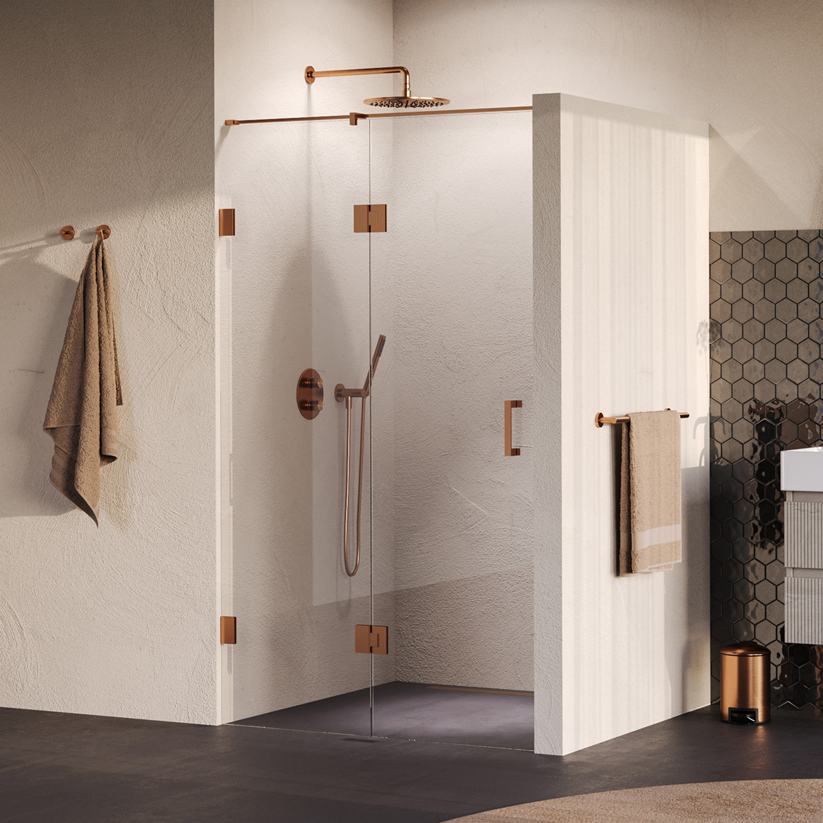 Brauer Void profielloze nisdeur 120cm met draaideur 60cm aan glas koper geborsteld PVD