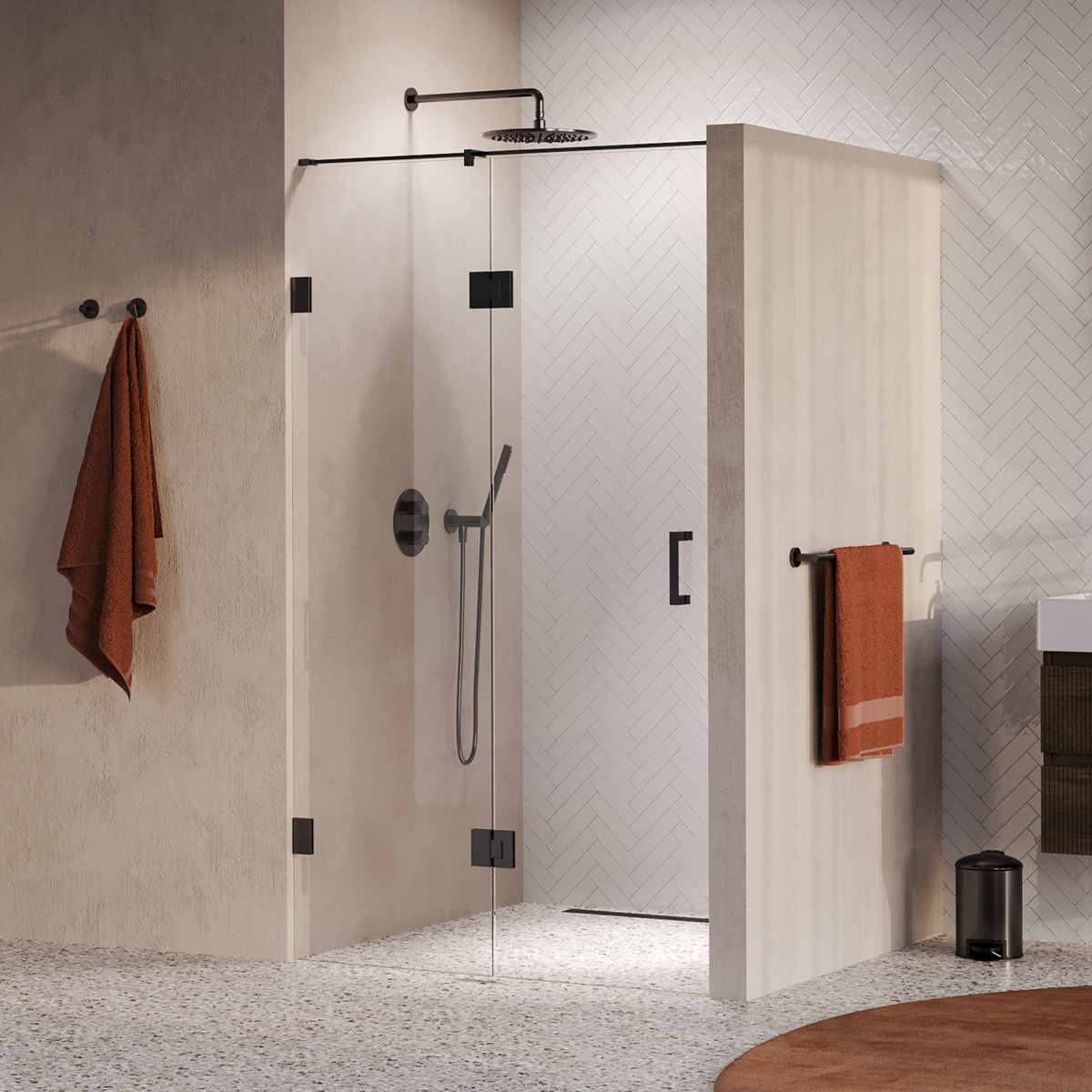 Brauer Void profielloze nisdeur 120cm met draaideur 60cm aan glas gunmetal geborsteld PVD