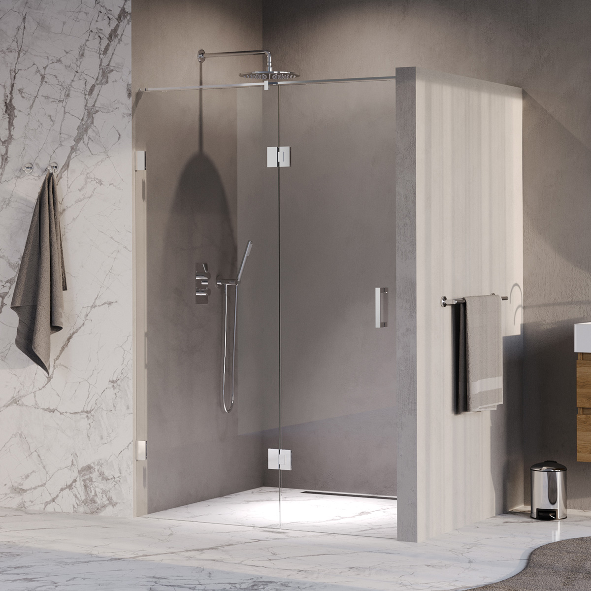 Brauer Void profielloze nisdeur 130cm met draaideur 60cm aan glas chroom