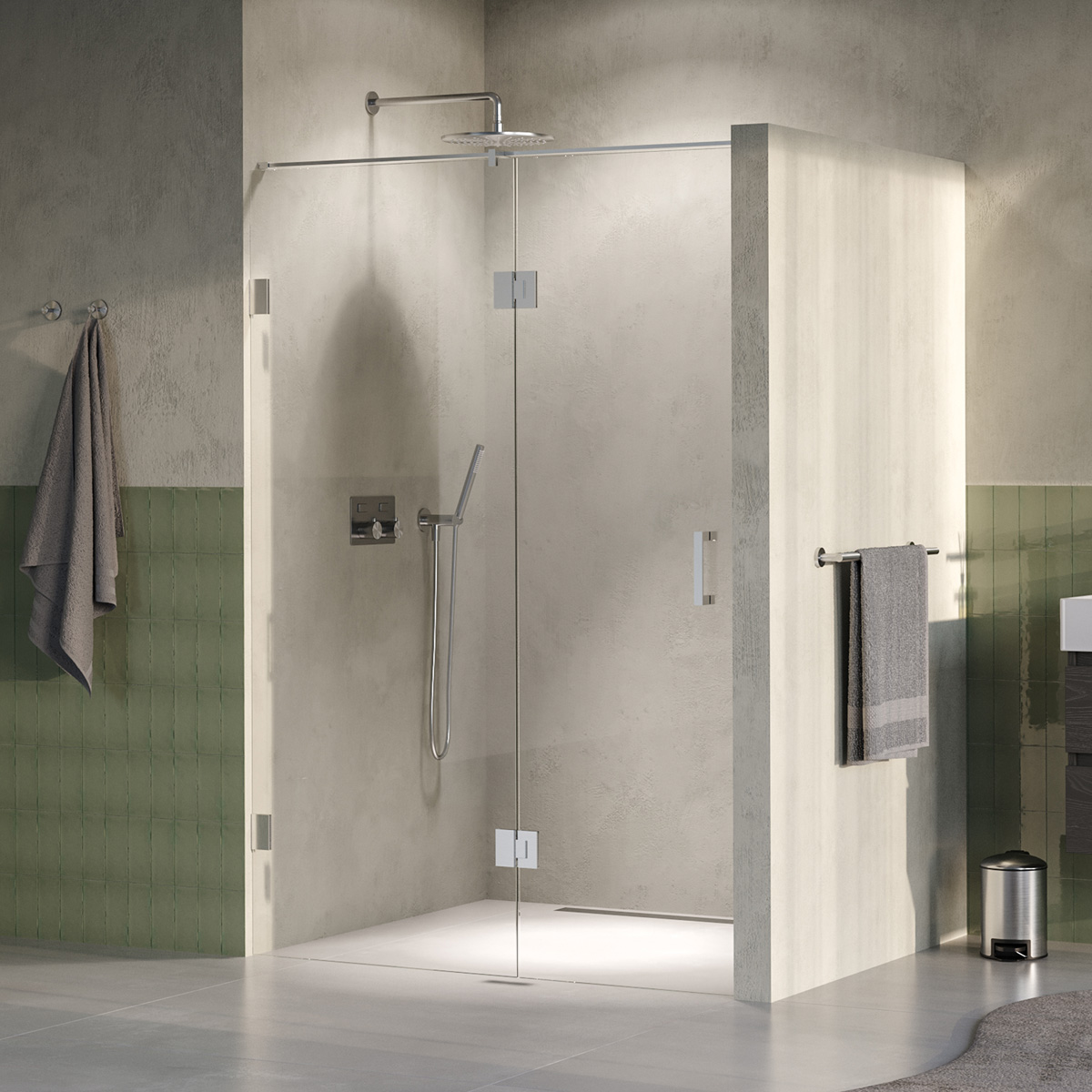 Brauer Void profielloze nisdeur 130cm met draaideur 60cm aan glas RVS geborsteld PVD