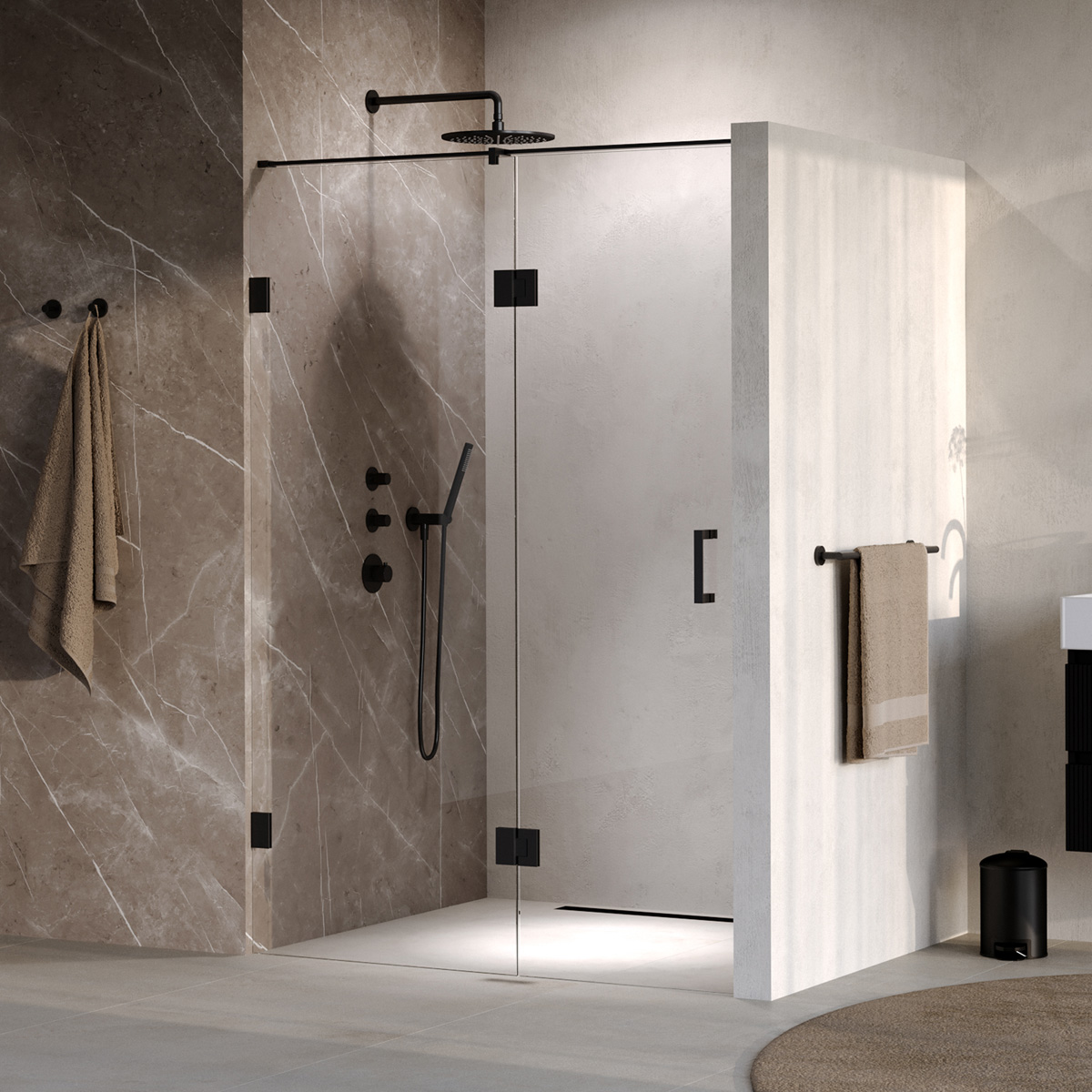 Brauer Void profielloze nisdeur 140cm met draaideur 70cm aan glas zwart mat