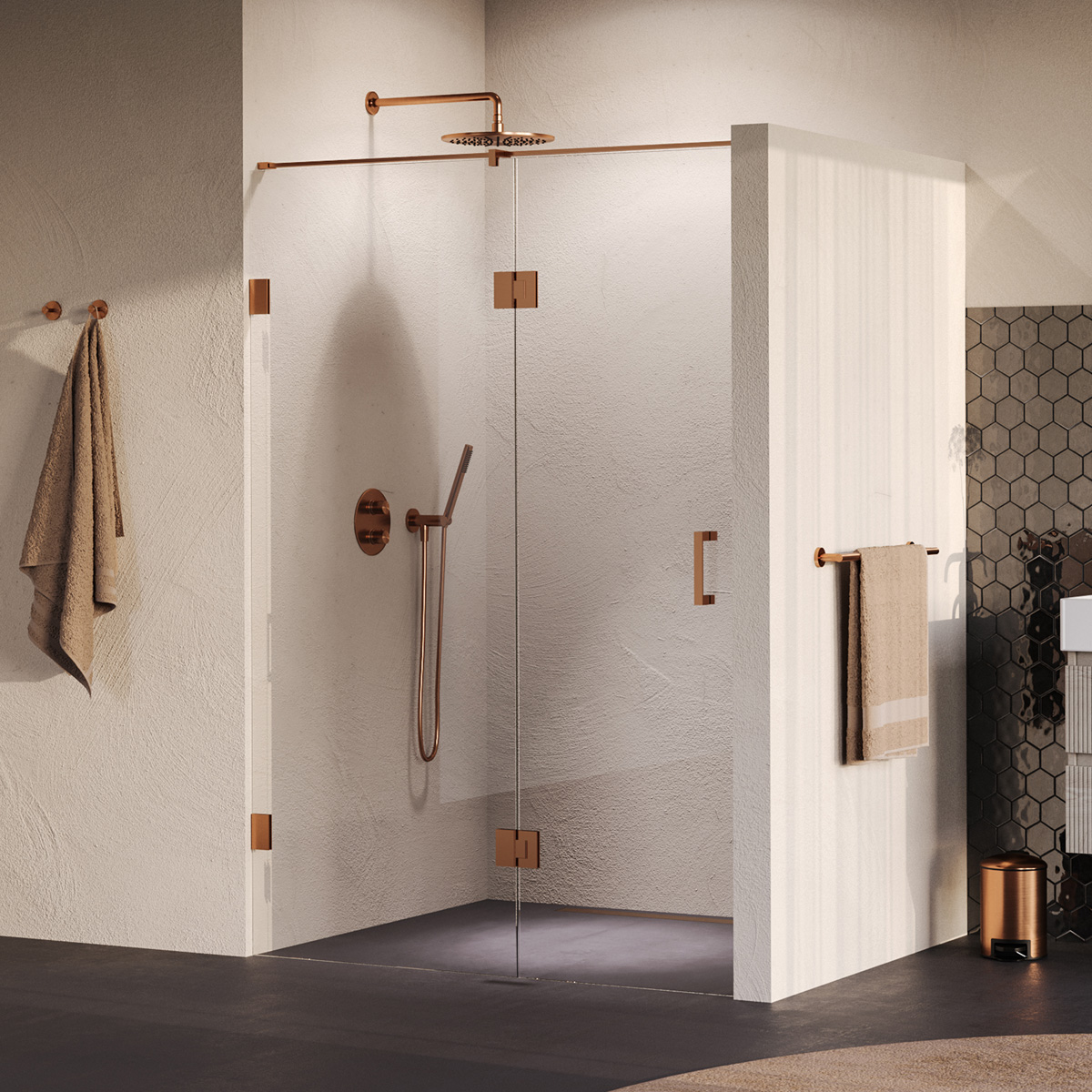 Brauer Void profielloze nisdeur 140cm met draaideur 70cm aan glas koper geborsteld PVD