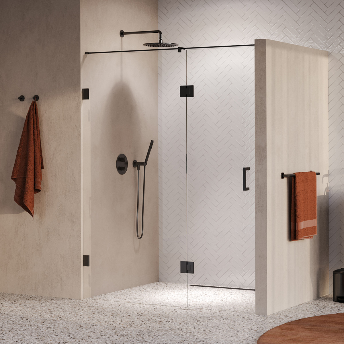 Brauer Void profielloze nisdeur 160cm met draaideur 70cm aan glas gunmetal geborsteld PVD