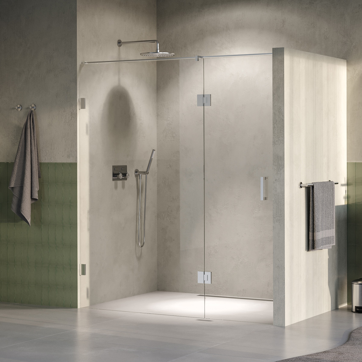 Brauer Void profielloze nisdeur 170cm met draaideur 70cm aan glas RVS geborsteld PVD