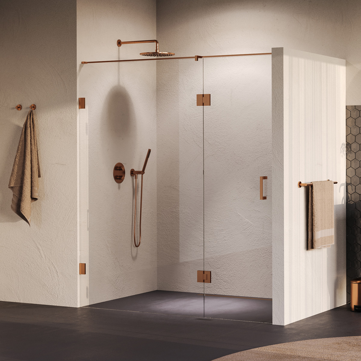 Brauer Void profielloze nisdeur 170cm met draaideur 70cm aan glas koper geborsteld PVD