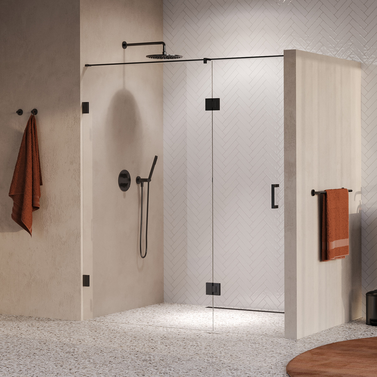 Brauer Void profielloze nisdeur 170cm met draaideur 70cm aan glas gunmetal geborsteld PVD