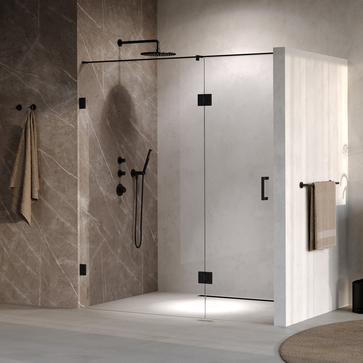 Brauer Void profielloze nisdeur 180cm met draaideur 70cm aan glas zwart mat