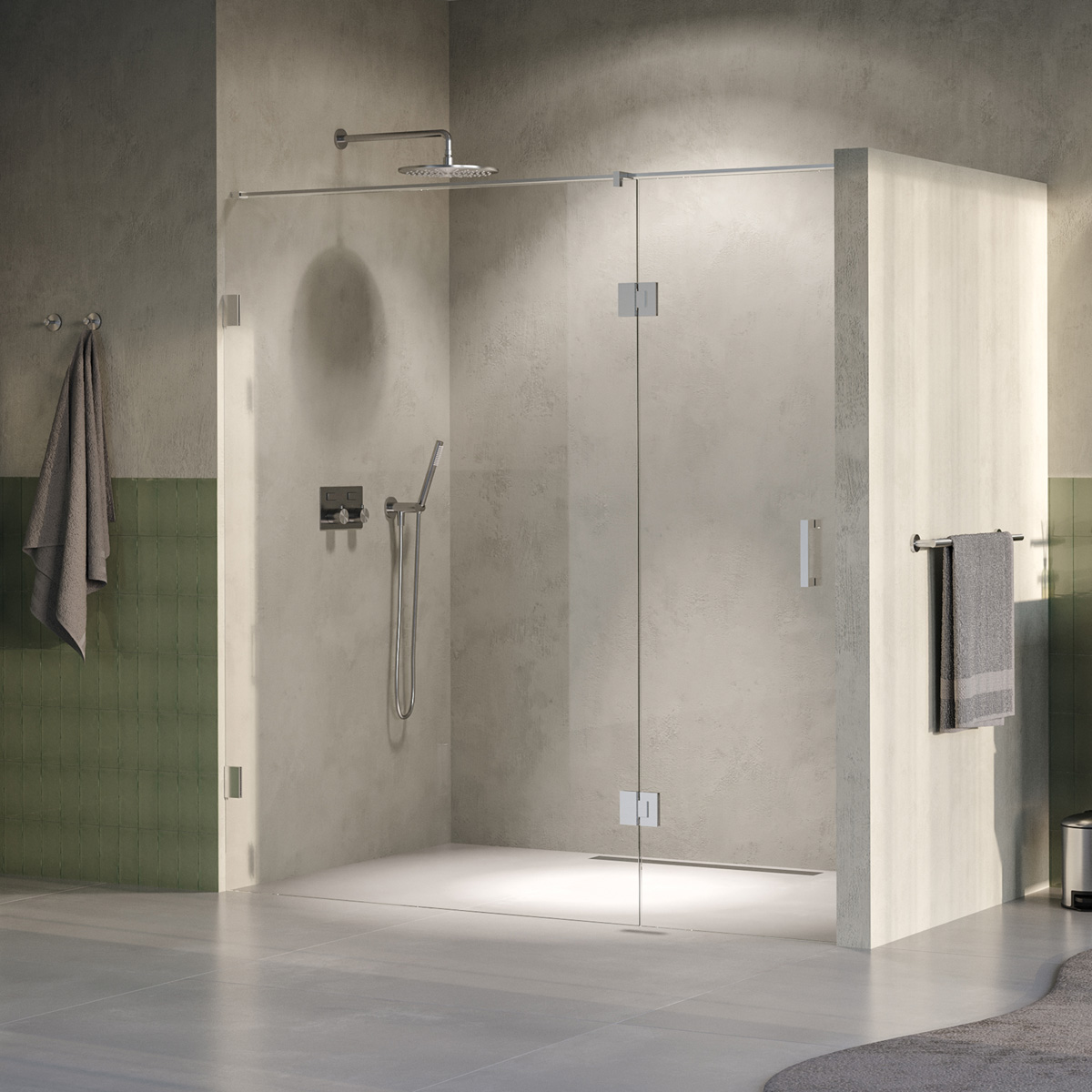 Brauer Void profielloze nisdeur 190cm met draaideur 70cm aan glas RVS geborsteld PVD