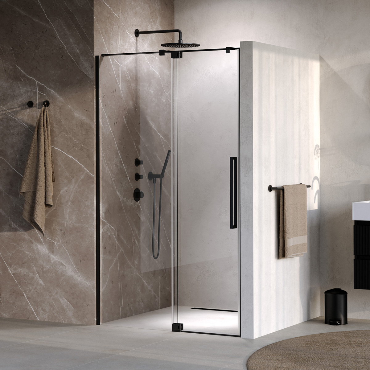 Brauer Stellar nisdeur met vaste wand 108.5-120cm zwart mat