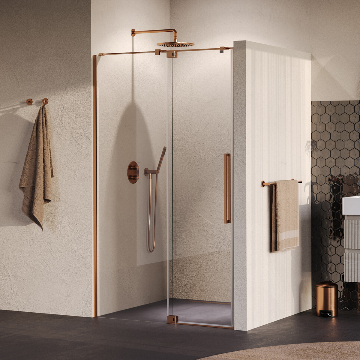 Brauer Stellar nisdeur met vaste wand 108.5-120cm koper geborsteld PVD