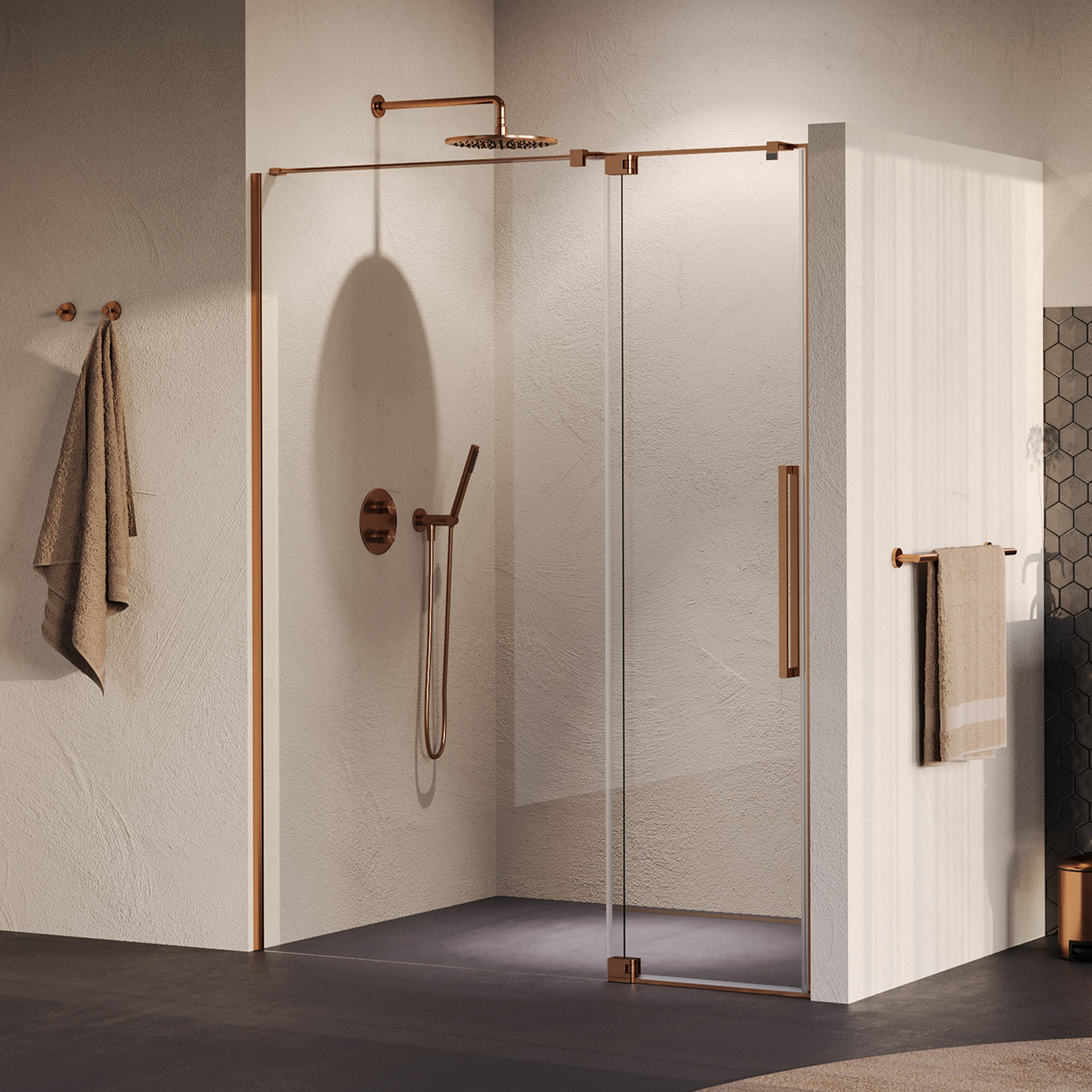 Brauer Stellar nisdeur met vaste wand 128.5-140cm koper geborsteld PVD