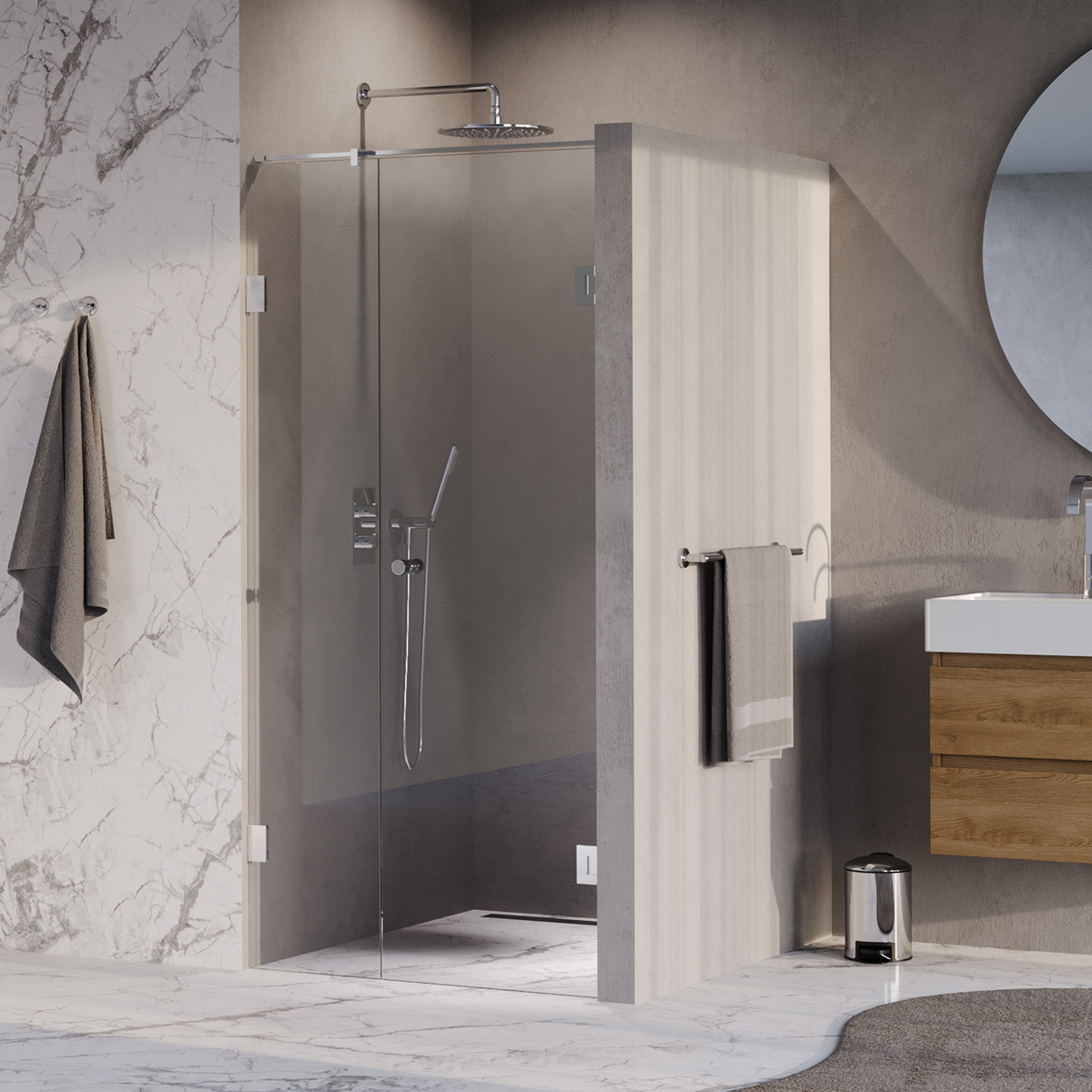 Brauer Void Carving profielloze nisdeur 90cm met draaideur 60cm aan muur chroom