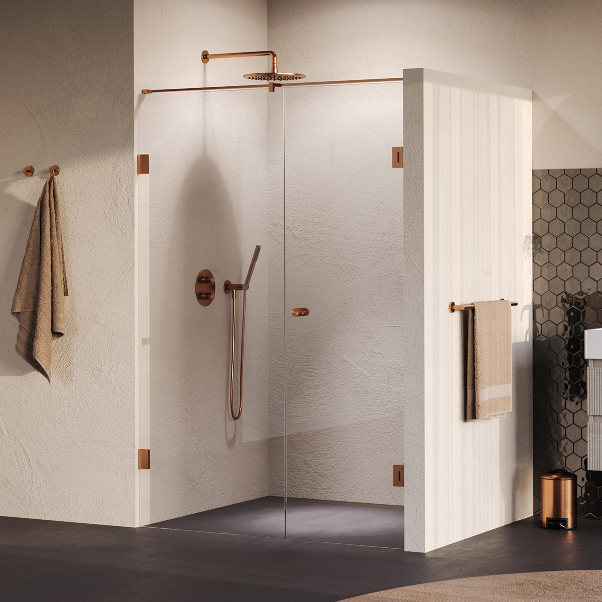 Brauer Void Carving profielloze nisdeur 130cm met draaideur 60cm aan muur koper geborsteld PVD