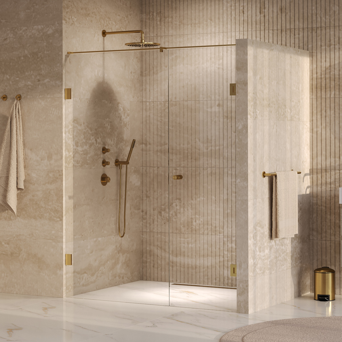 Brauer Void Carving profielloze nisdeur 150cm met draaideur 70cm aan muur messing geborsteld PVD