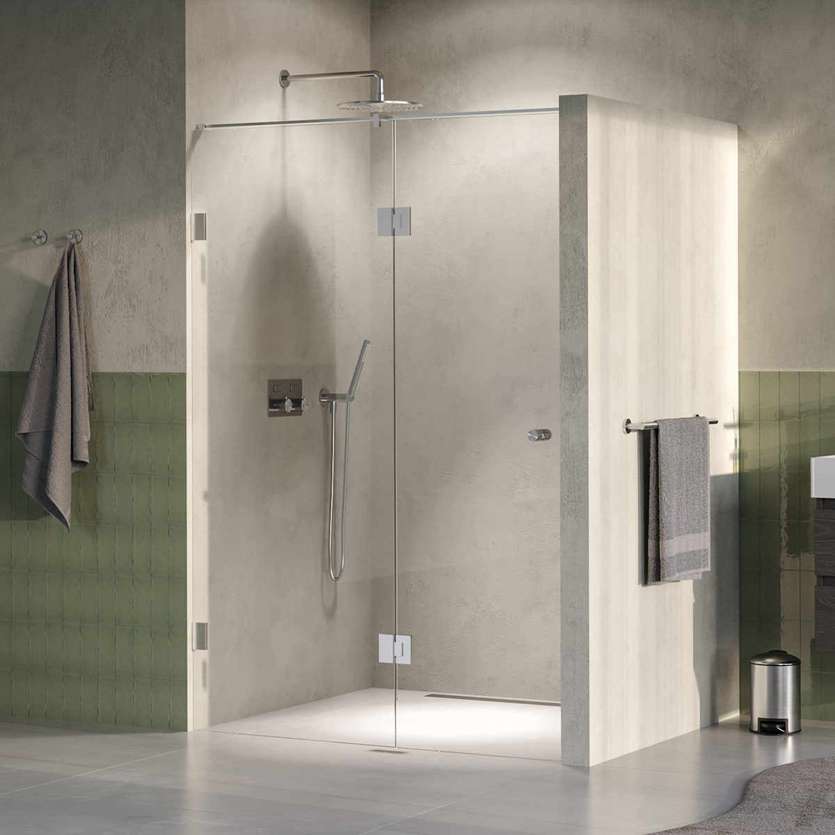 Brauer Void Carving profielloze nisdeur 130cm met draaideur 60cm aan glas RVS geborsteld PVD