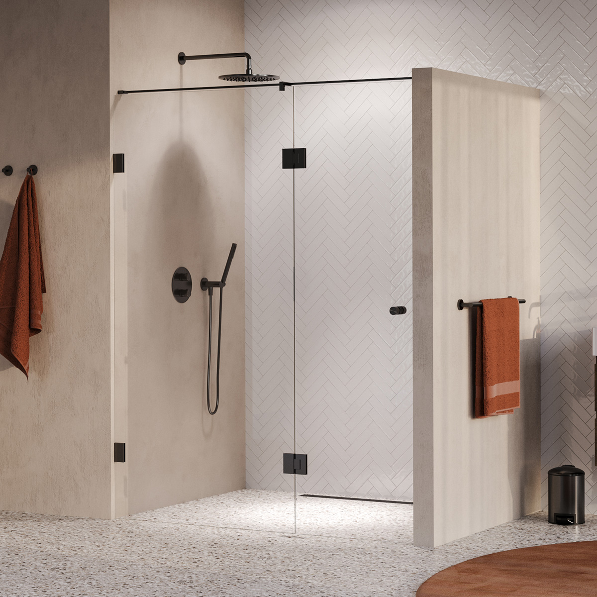 Brauer Void Carving profielloze nisdeur 160cm met draaideur 70cm aan glas gunmetal geborsteld PVD