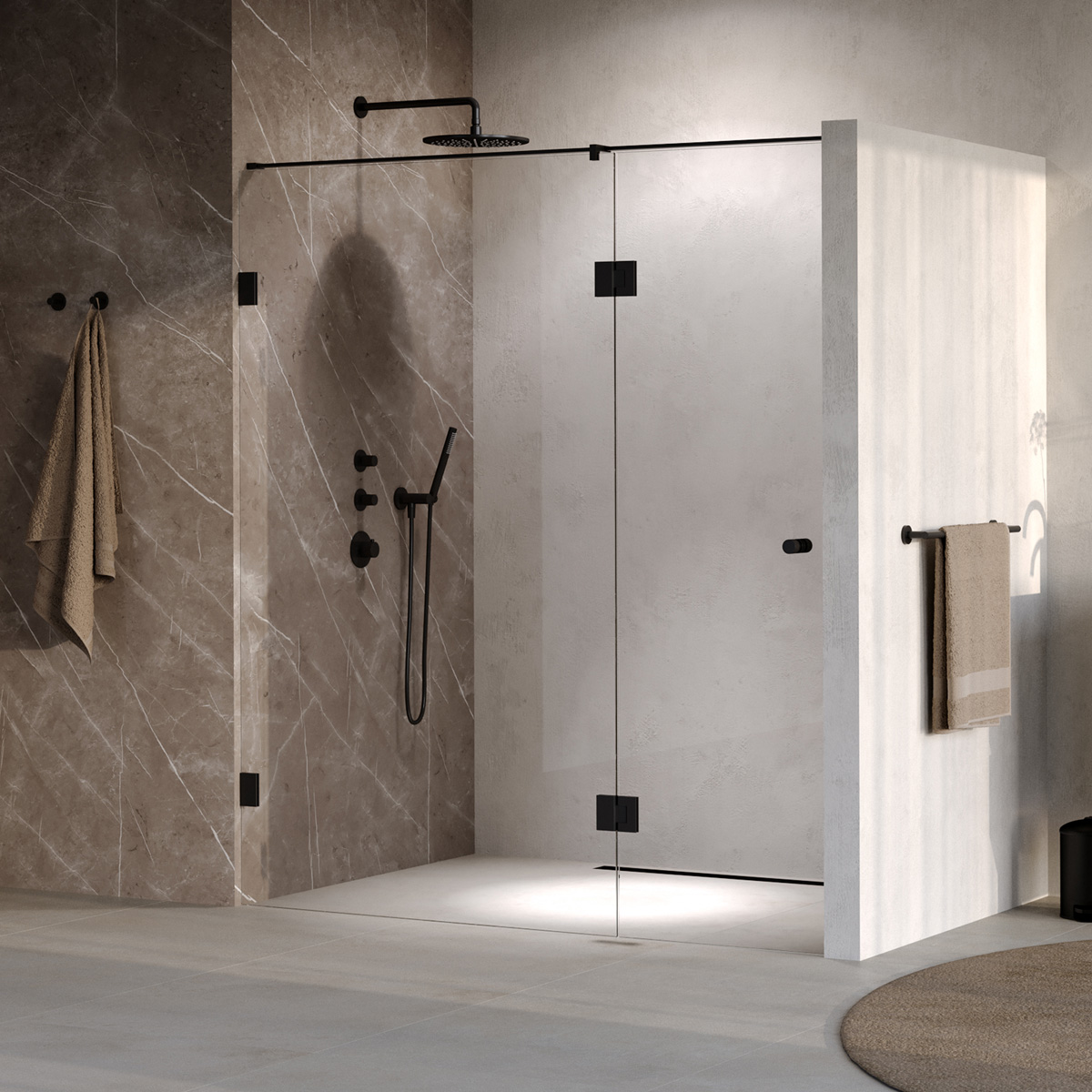 Brauer Void Carving profielloze nisdeur 180cm met draaideur 70cm aan glas zwart mat