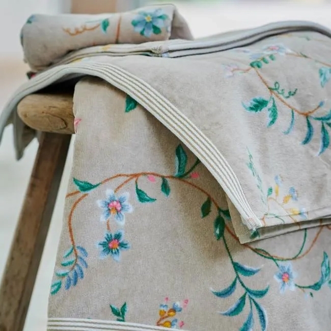 PiP Studio Les Fleurs Badtextiel Khaki- Washandje (16x22 cm) - Set van 3
