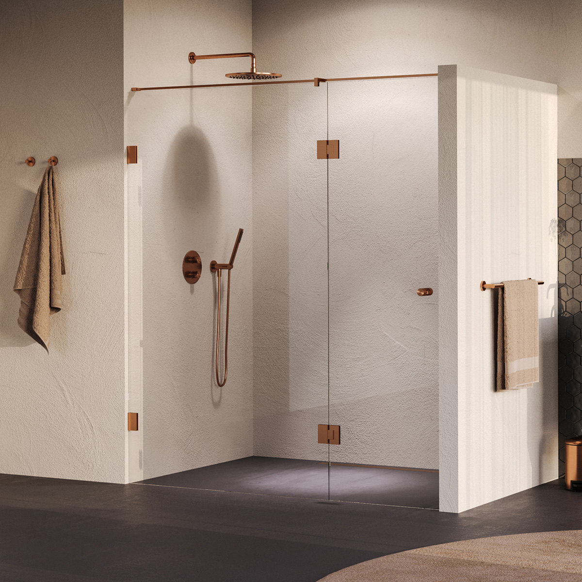 Brauer Void Carving profielloze nisdeur 180cm met draaideur 70cm aan glas koper geborsteld PVD