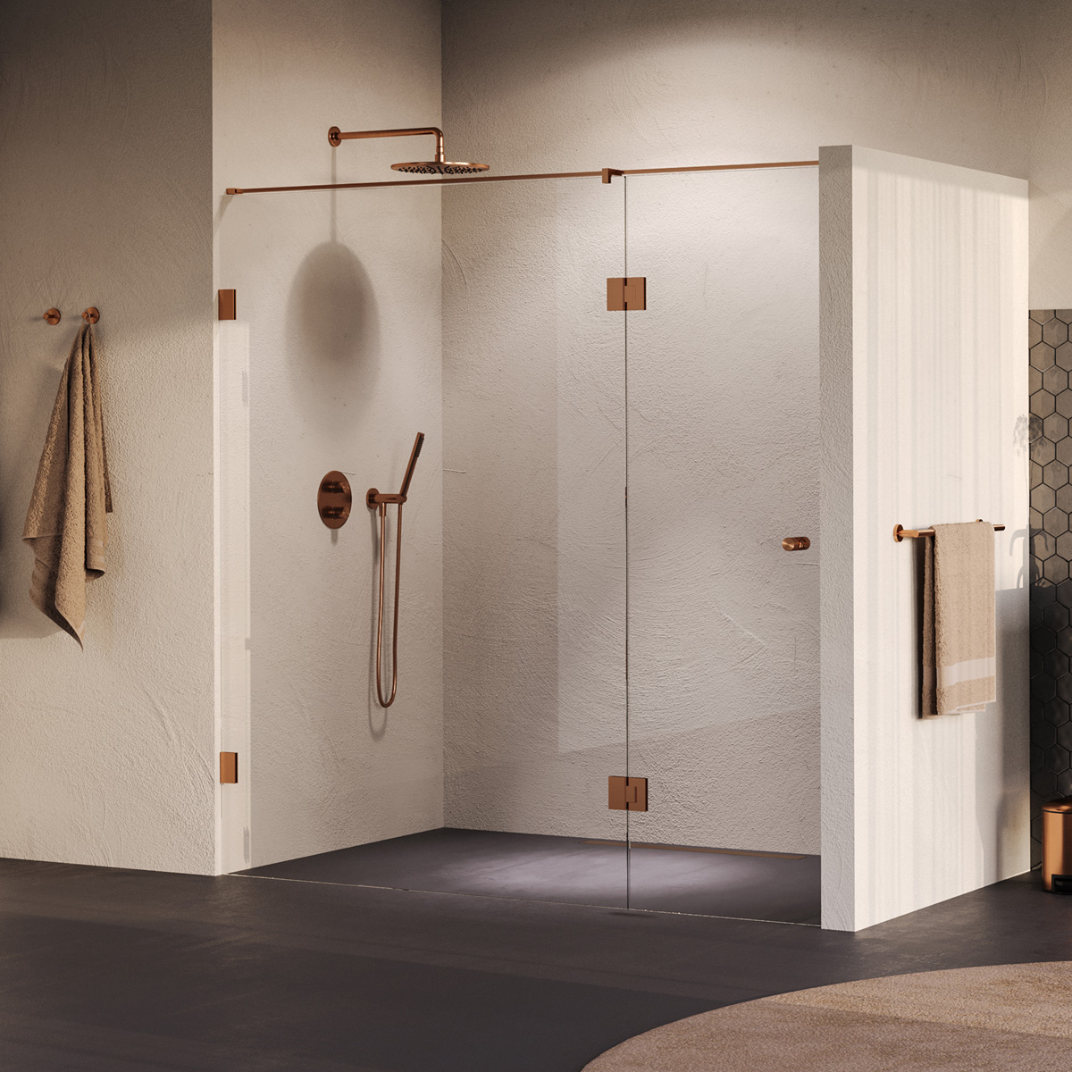 Brauer Void Carving profielloze nisdeur 190cm met draaideur 70cm aan glas koper geborsteld PVD
