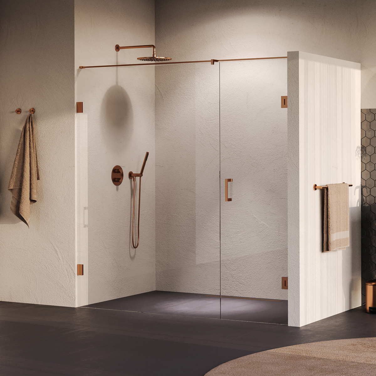 Brauer Void profielloze nisdeur 190cm met draaideur 70cm aan muur koper geborsteld PVD