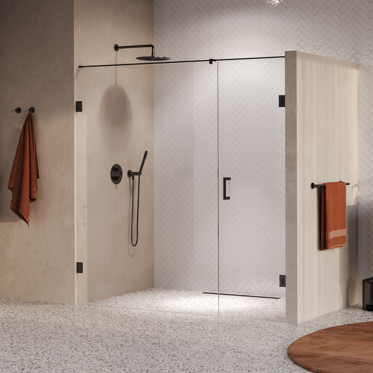 Brauer Void profielloze nisdeur 190cm met draaideur 70cm aan muur gunmetal geborsteld PVD