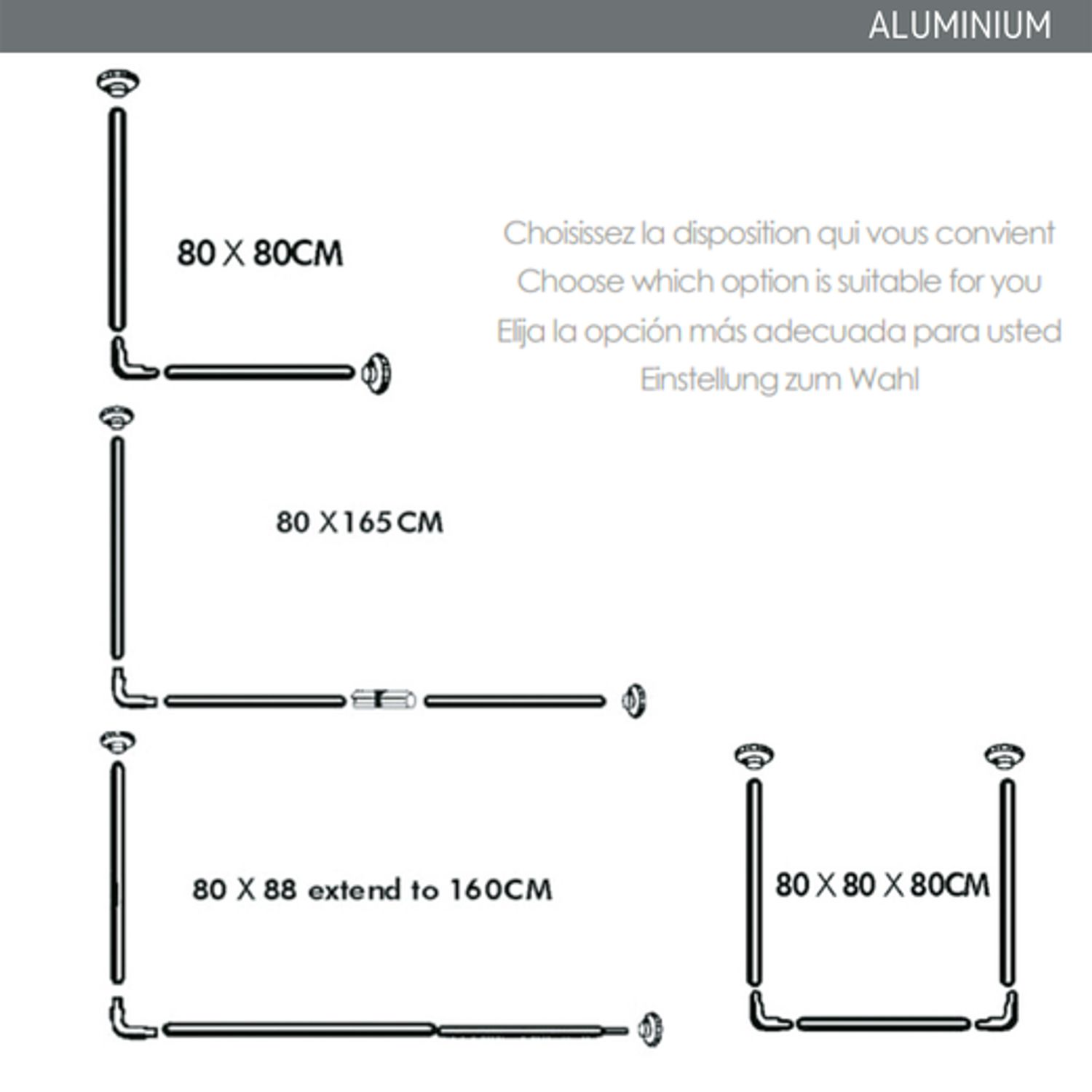 MSV Douchestang 80x80x80cm Wit