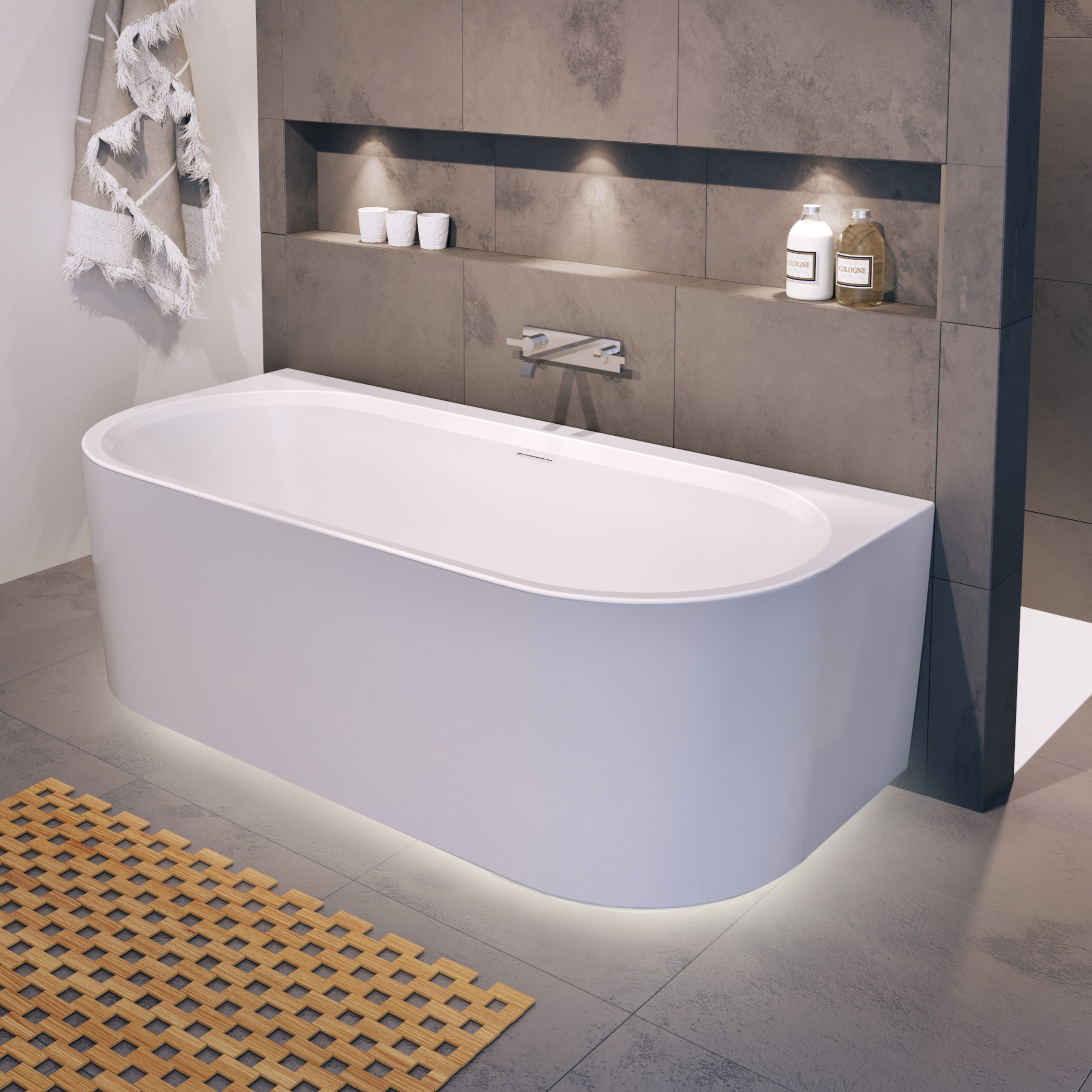 Riho Desire half vrijstaand bubbelbad sparkle mood midden 180x84cm wit glans met LED strip