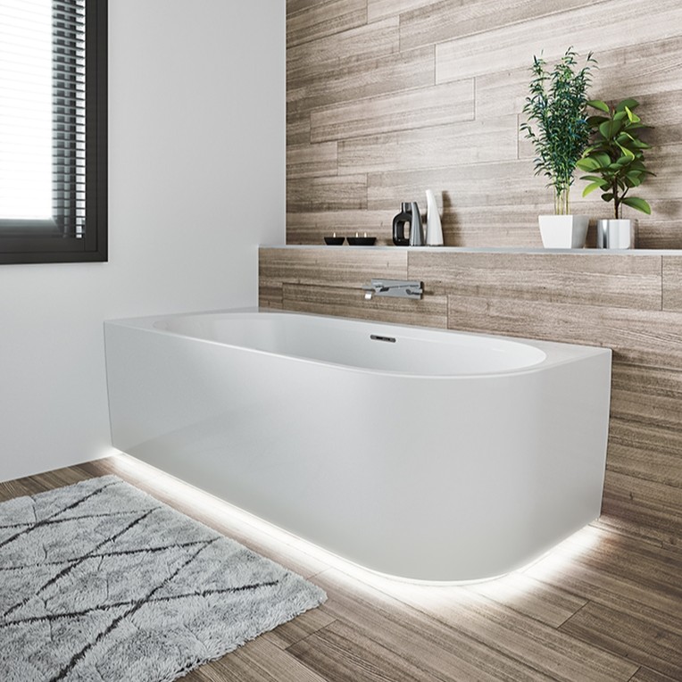Riho Desire half vrijstaand bubbelbad sparkle mood links 170x77cm wit glans met LED-strip