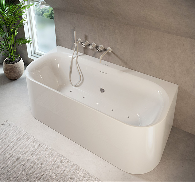 Riho Devotion half vrijstaand bubbelbad sparkle mood 180x80cm wit glans met Fall overloop