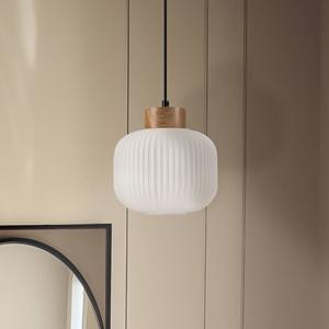 Lamkur Lighting H&auml;ngeleuchte Harmony, &Oslash; 20 cm, Opalglas, Eichenholz, E27